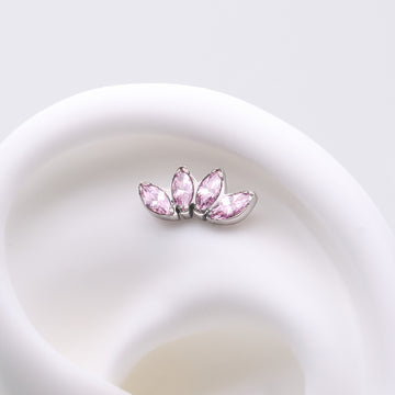 Detail View 1 of Implant Grade Titanium OneFit Threadless Brilliant Marquise Sparkle Fan Top Part-Pink